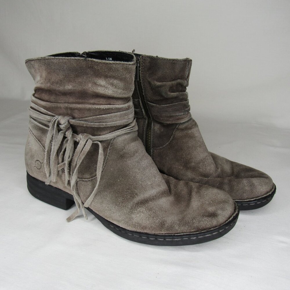 Born Taupe Brown Distressed Leather Suede CROSS Boots Women's 9.5 - Picture 6 of 9